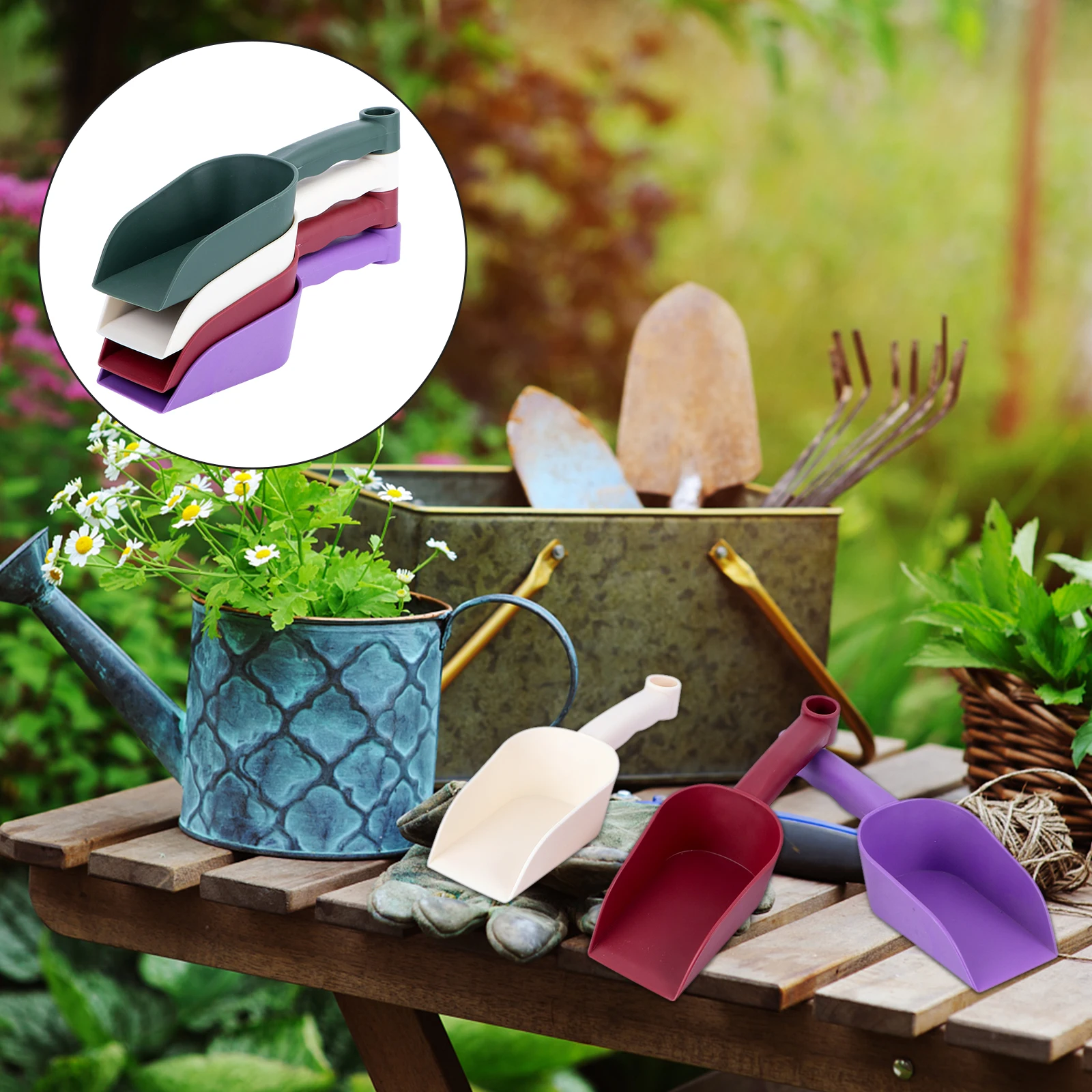 

4pcs Plastic Soil Shovel Ergonomic Handle Garden Soil Scoop Household Gardening Tool Family Planting Small Shovel Light Weight