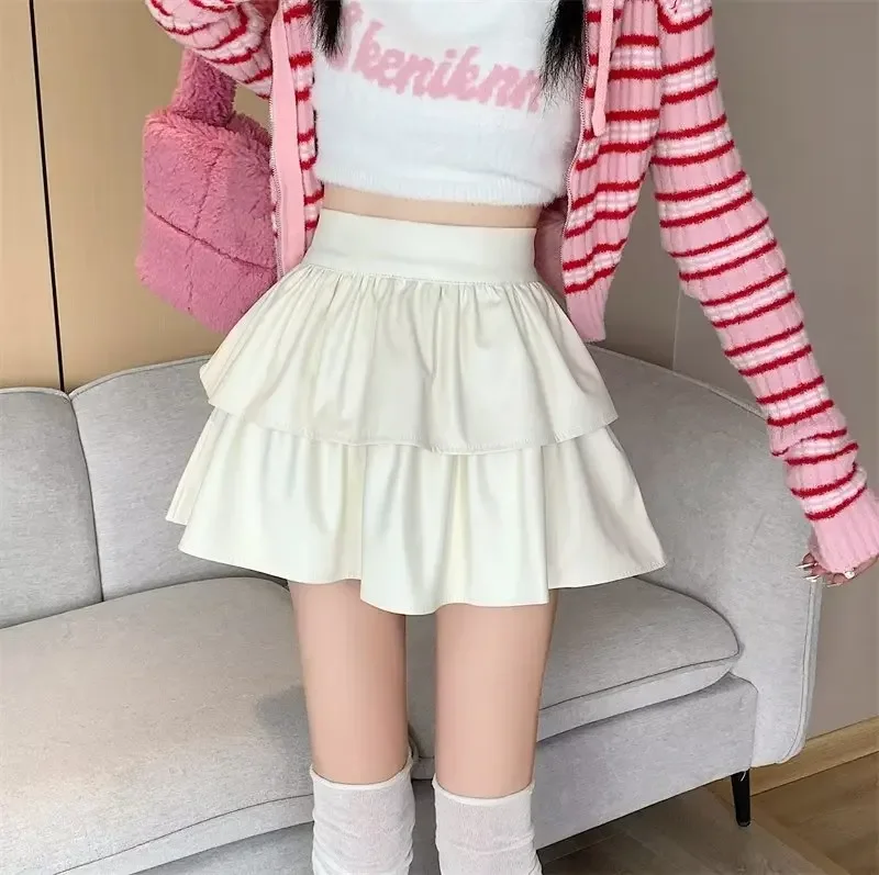 Spring Autumn High-Waisted Petite Mini Dress A- Line Skirt With Sweater 2023 New Egg Cake Puff Skirt Women's Fashion