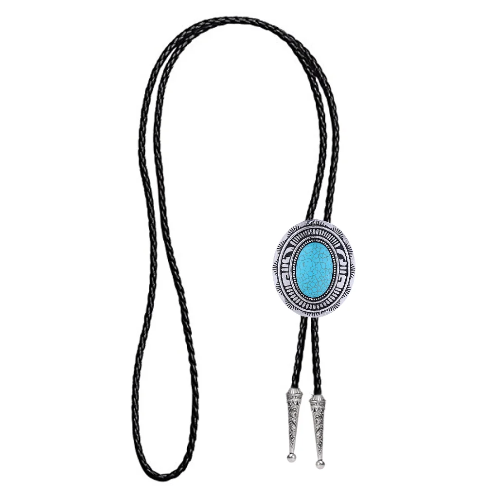 Navajo Style Bolo Tie Western Handmade Leather Cord Male Female Native American Pueblo Zia Design Jewelry Accessory