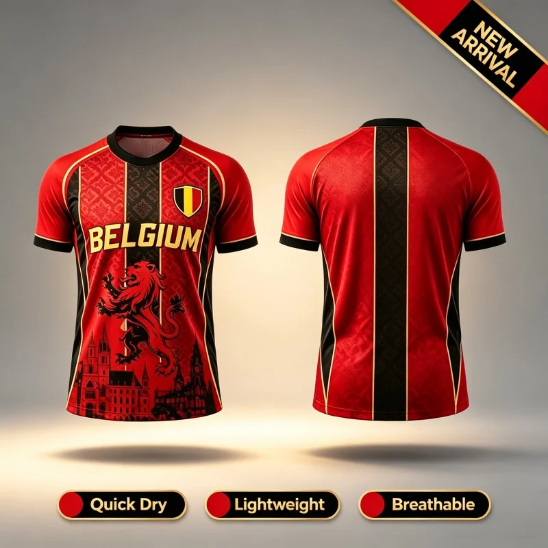 Belgium Witsel Lion City Building Print Soccer Jersey Quick Dry Breathable Football T-shirt Family Matching  Tops Parent-child