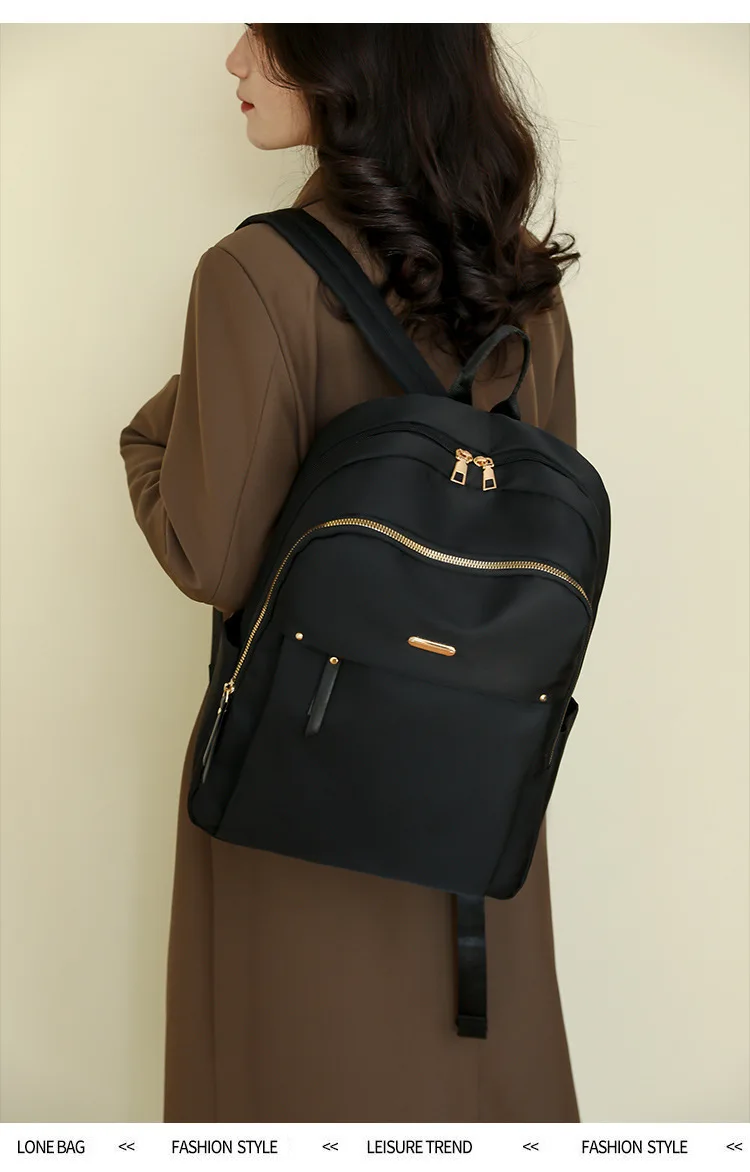 Waterproof Nylon Backpack for Women Lightweight School Backpack Multi-Pocket Travel Daypack Elegant Leisure Backpack with Zipper