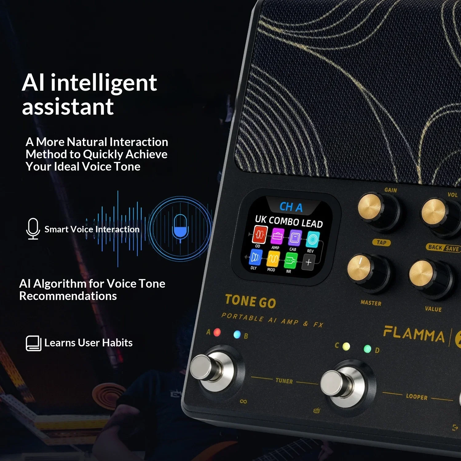 FLAMMA Tone Go Smart Guitar Amplifier Multi Effects Processor Practice Amp with Bluetooth For Gifts
