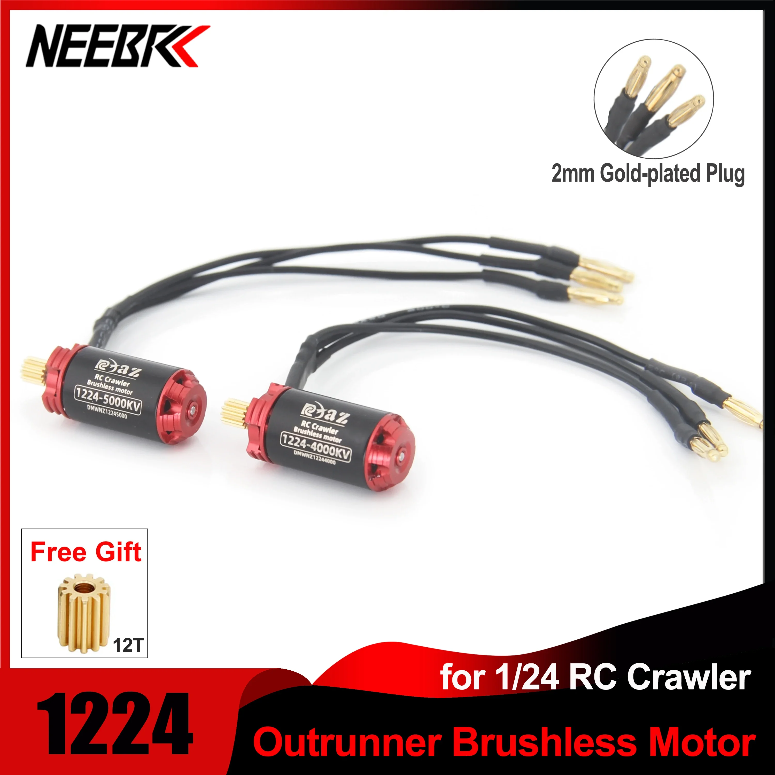 

NEEBRC 1224 Outunner Brushless Motor Outer-rotor 2S 4000KV 5000KV with Gear for 1/24 RC Crawler Car Axial SCX24 WPL Traxxas