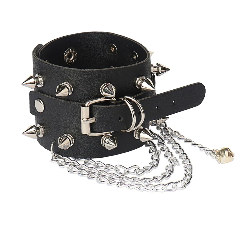 Skull Punk Gothic Rock Chains Metal Stud Spikes Rivet Pu Leather Wristband Bangle Wide Cuff Bracelet Women Men Jewelry