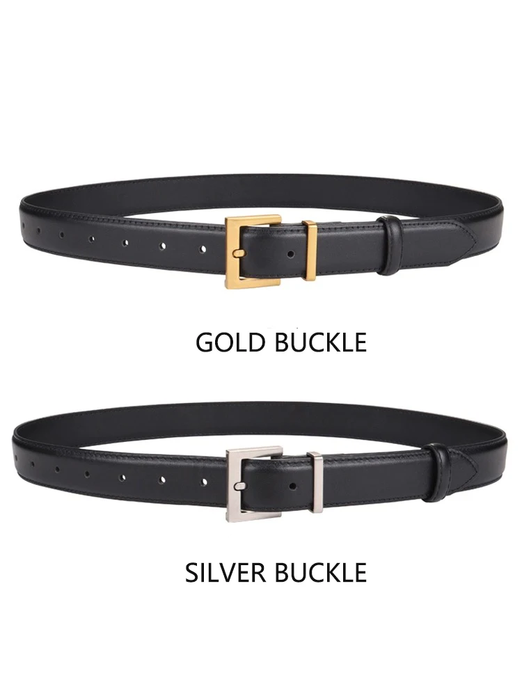 

New Luxury Double Genuine Leather Belt for Women Jeans Casual Dress Square Alloy Buckle Ladies Trendy Belts Fashion Waistband