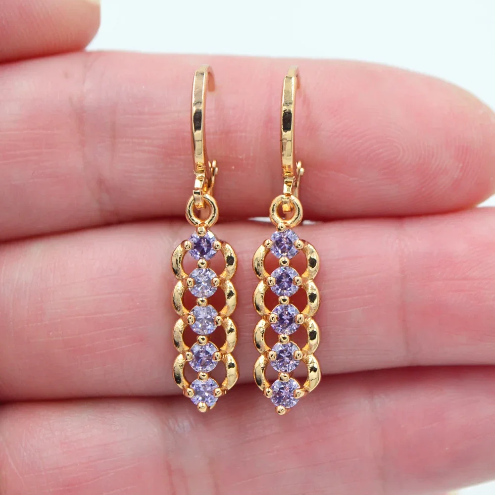 Fashion Gold Color Purple Zircon CZ Stick Dangle Earrings for Women