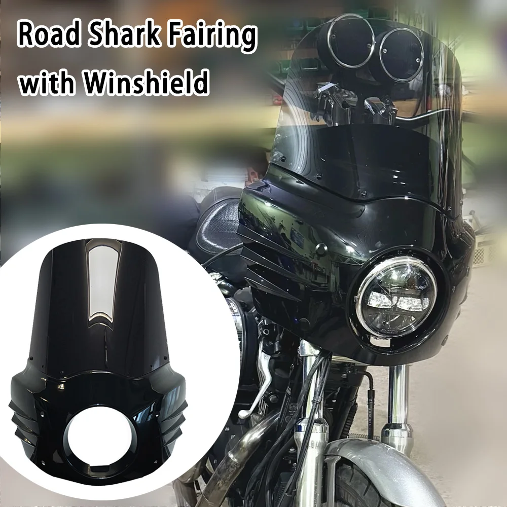 11 13 15 inch Windshield Motorcycle Front Fairing Road Shark Headlight Fairing For Harley Sportster Iron 883 1200 2004-2023