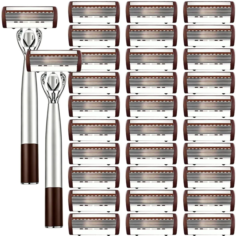 conjunto-classico-de-laminas-manuais-cuidados-faciais-diarios-para-homens-lamina-de-aco-inoxidavel-de-6-camadas-barbear-suave-1-cabo-3-laminas-Otimo-custo-beneficio