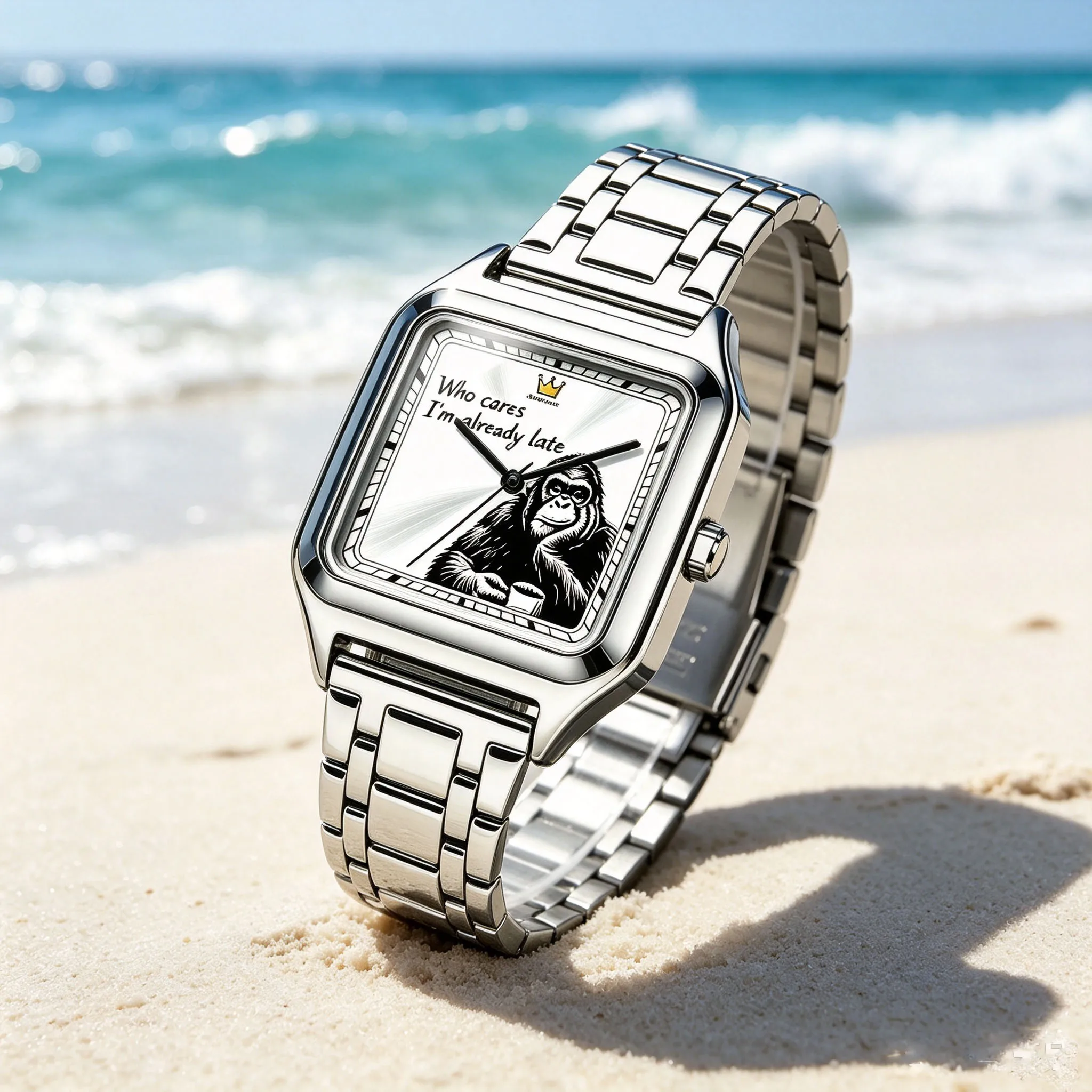 Who Cares I'm Already Late, Interesting Gorilla Fashion Cool Men's and Women's Watches Square Steel Strip Creative Watch Gifts