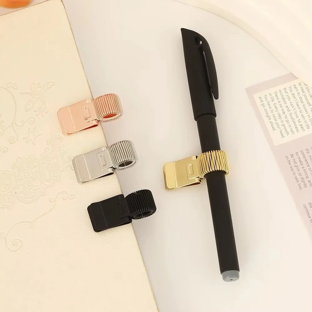 Metal Pen Loop Holder Multi-functional Anti-lost Spring Pen Clip Fixed Stationery Secure Grip Bookmark