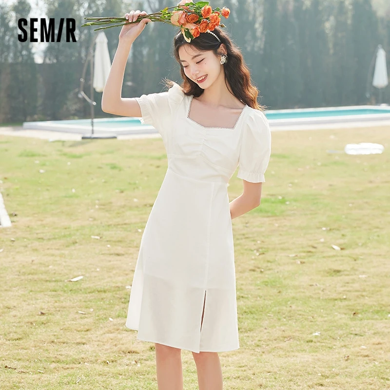 SEMIR Dress Women Collar Puff Sleeves Split 2022 Summer New Gentle Wind Elegant Dresses French Temperament