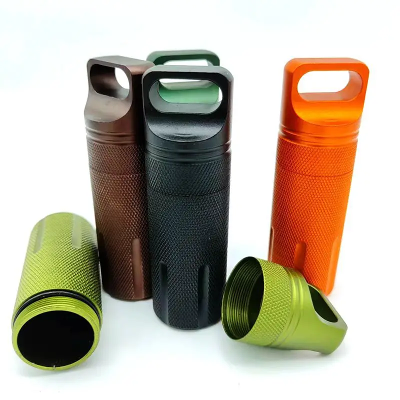 Portable Aluminum Alloy Sealed Can Outdoor Metal Waterproof Compartment Portable Bottle Cylindrical Keychain Pendant