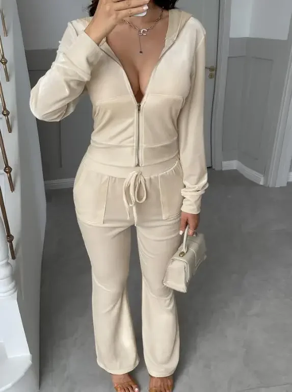 Casual Sports Style Zipper & Pants Set for Women's Clothing Autumn & Winter New Style Female Fashion Two Piece Outfits