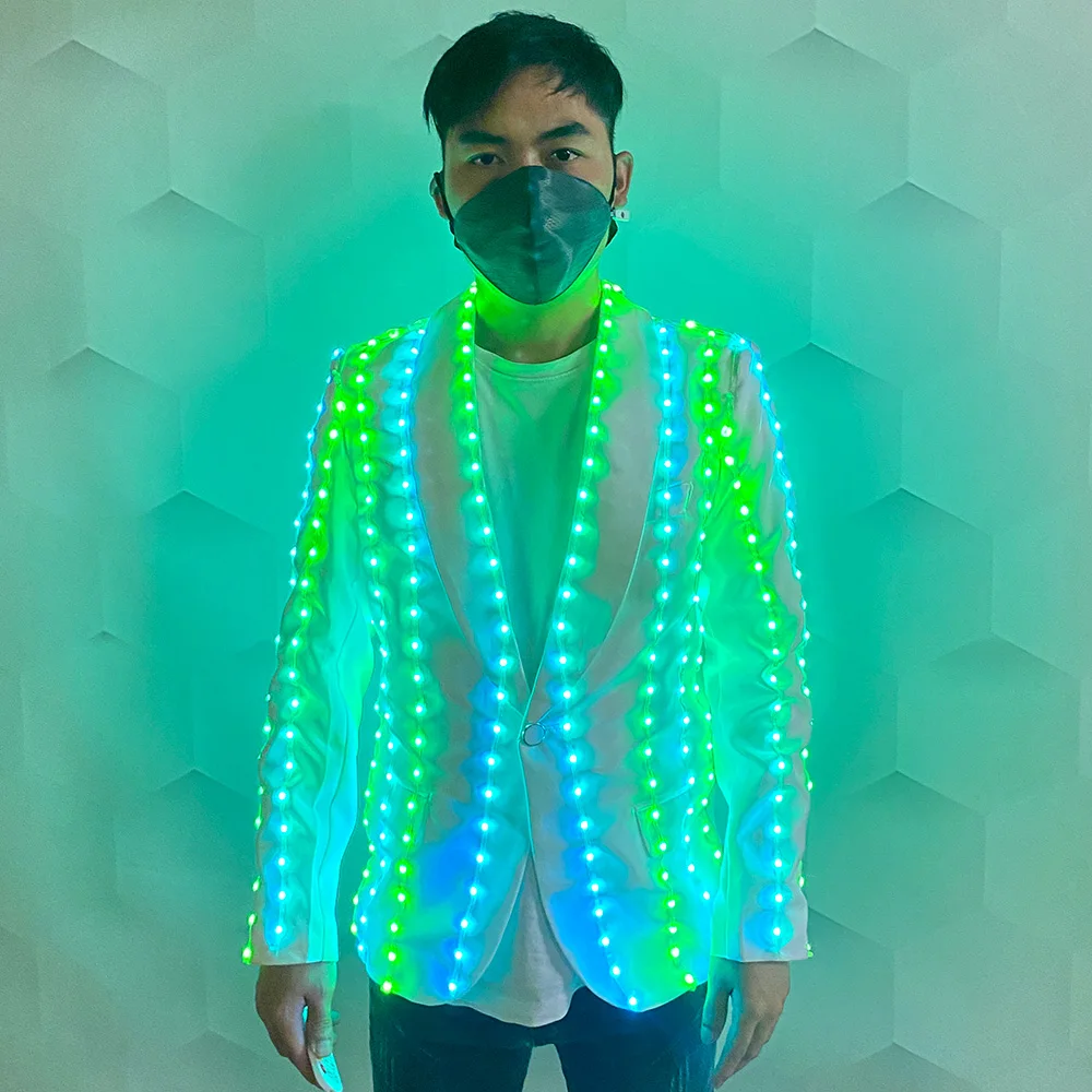 Full color LED suit Fashion Host Glow costume Glow-in-the-dark DJ Singer Dancer Stage Show Glow Jacket for Halloween party