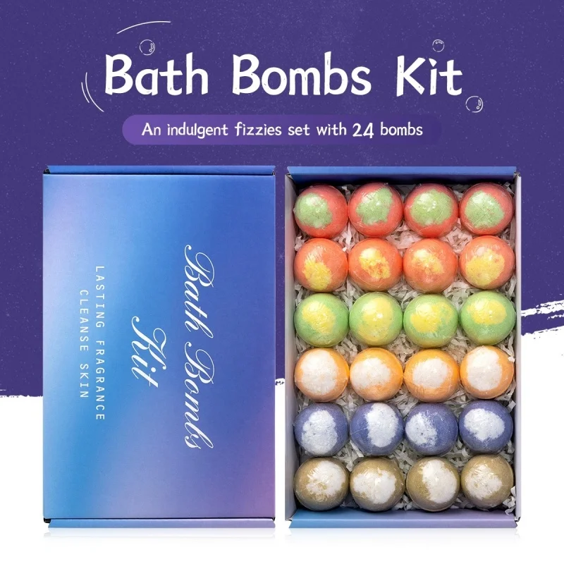 20g 24pcs Kids Bath Salt Set Fizzy Bubble Bath Salt Balls Natural Plant Essential Oil Gentle Formula Fun Bathtime