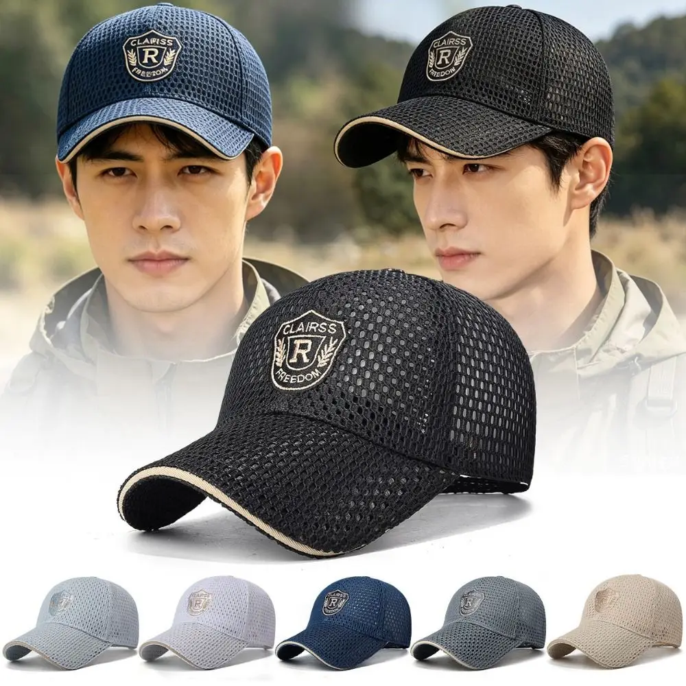 High Quality Multicolor Mesh Baseball Cap Embroidery Pattern Adjustable Size Sun Hat Woven Breathable Mesh Flat Cap Men's Wear