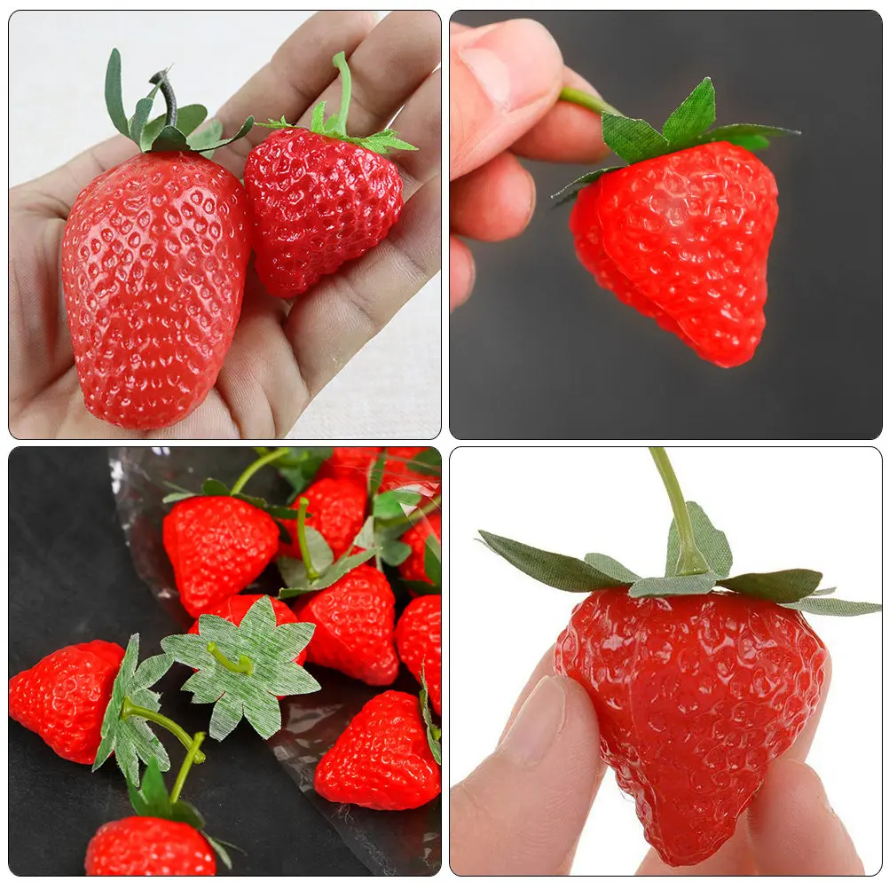 

50pcs Small Plastic Artificial Strawberry Decors, Realistic Fake Fruit Models for Photography Props, Party Home DIY Craft