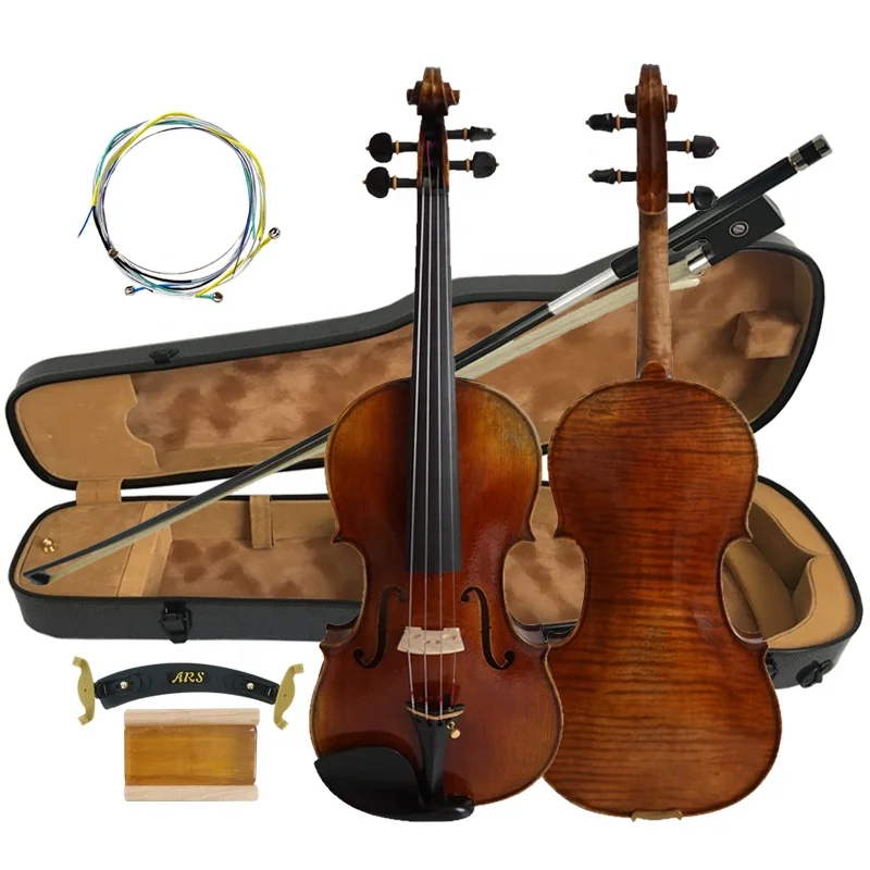 

Hot Sale All Handmade Professional Oil Painting Violin With Fiberglass Hard Case Shoulder Rest Carbon Fiber Bow Extra String