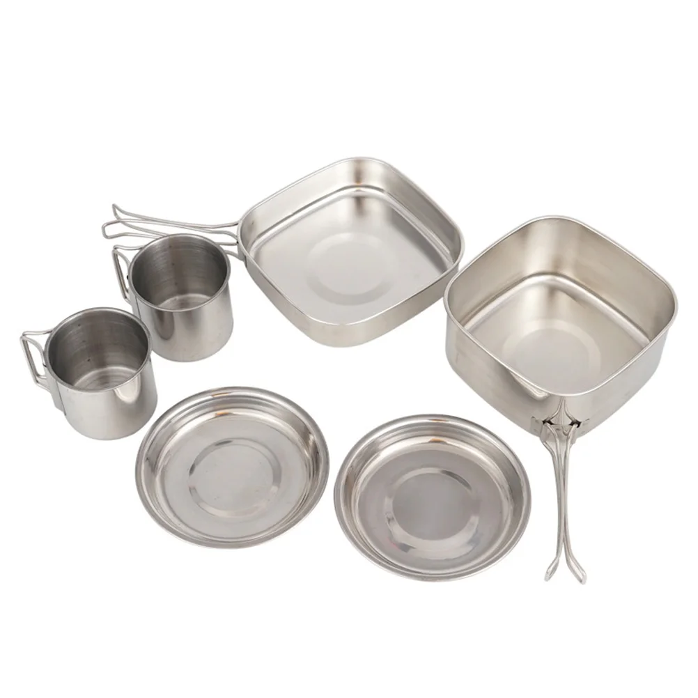 

Stainless Steel Cooking Utensils Lightweight Camping Pan Portable Cookware Backpack Pot Silver