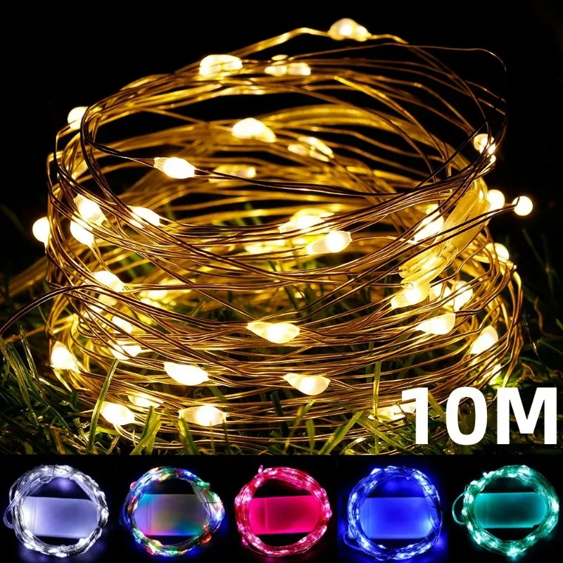 10M LED Copper Wire String Lights Battery Powered Garland Fairy Lighting Strings Holiday Christmas Wedding Party Decoration