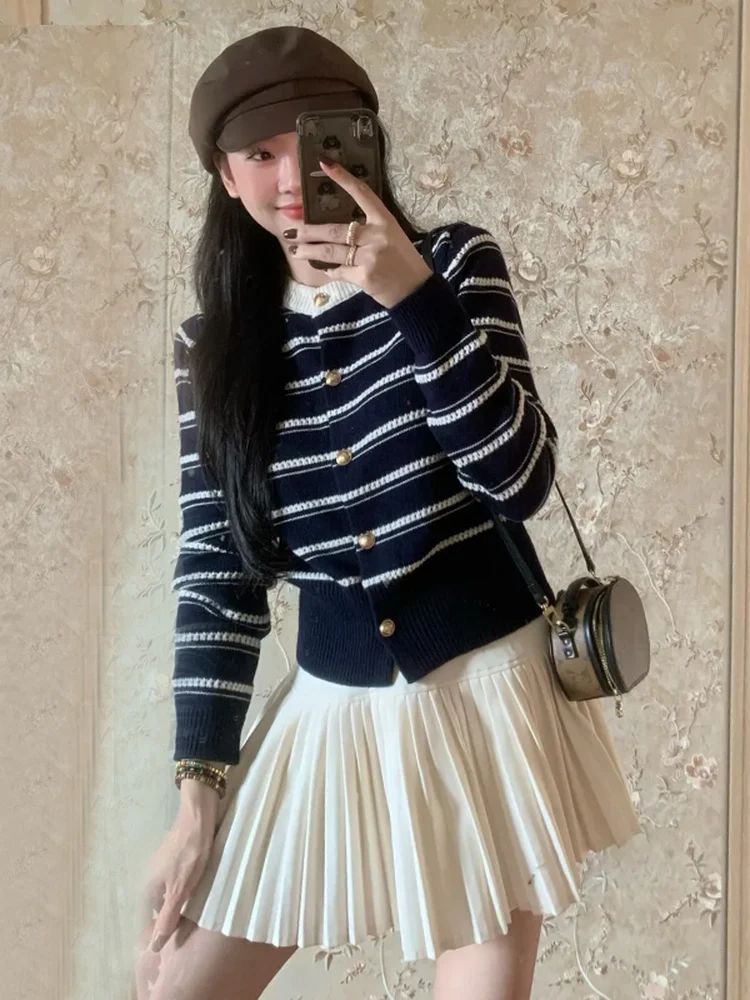 Suéter coreano de punto a rayas para mujer, abrigo suave de otoño e invierno, corte holgado, informal, cálido, cómodo y transpirable