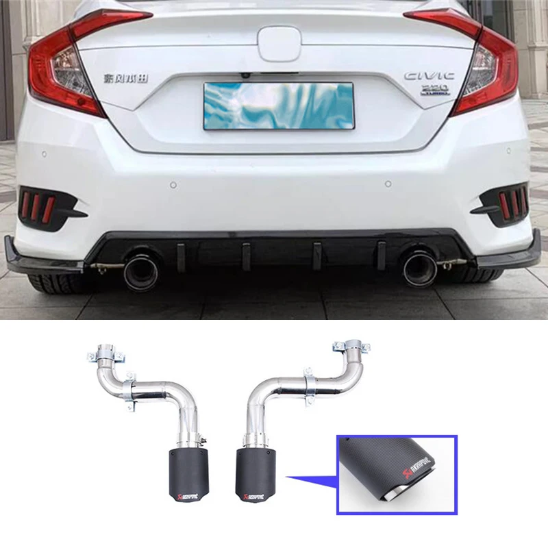 For Honda Civic Sedan Carbon Fiber Tail Throat Exhaust Tube Muffler Refit Accessories Body Kit 2016-2020 Year