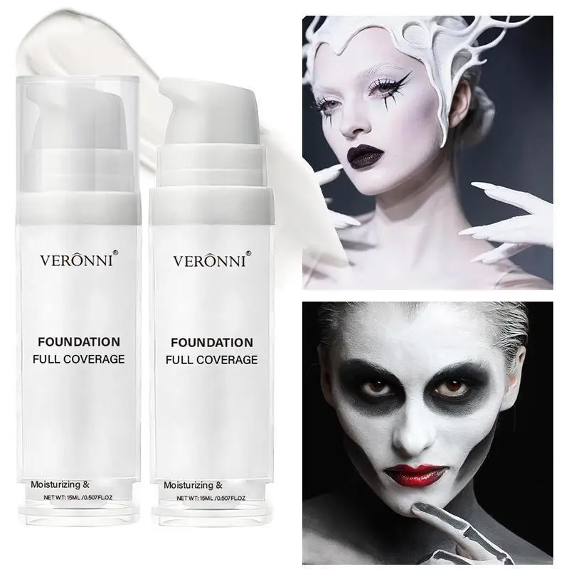 

White Liquid Foundation, Full Coverage Heavy Duty Coverage, Creamy Liquid Formula for Goth Makeup, Cosplay, Long-Lasting Matte
