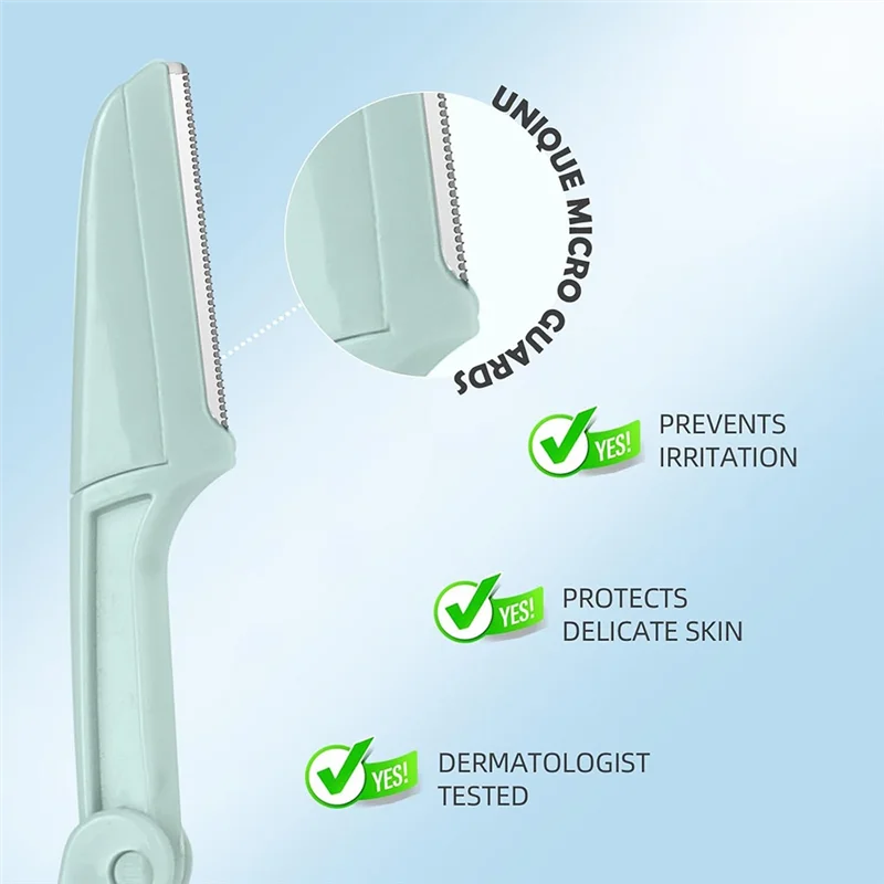 【شعبية】ماكينة حلاقة للوجه للنساء، أدوات تخزين قابلة للطي، شفرات حواجب لإزالة شعر الوجه للنساء والرجال أثناء السفر، أداة تجميل