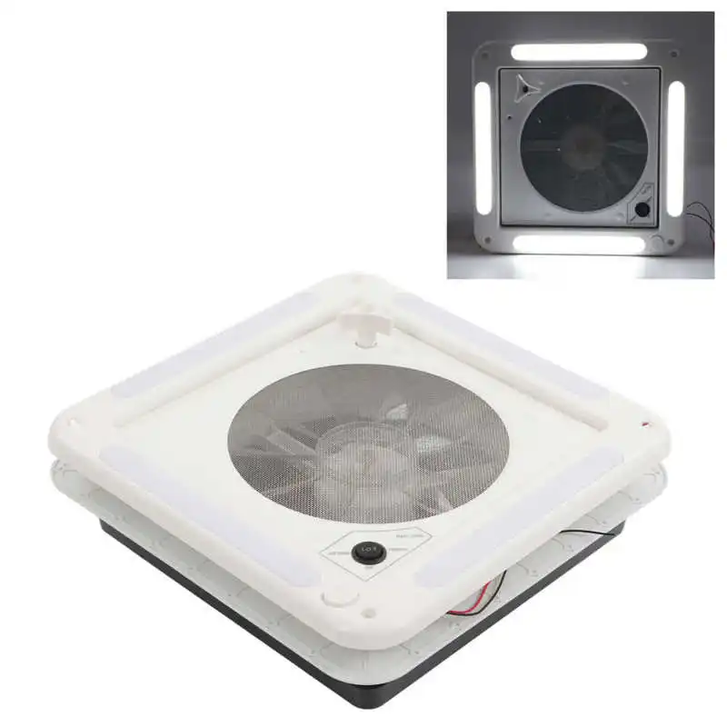 Motorhome RV Roof Vent Fan 12V 360x360mm 10 Blades Dual Mode Air Inlet Outlet 4 LED Light for Camper Van Trailer Vehicle