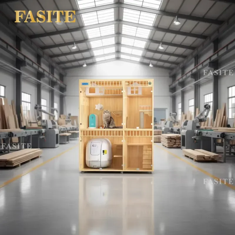 For Two Cats Three Story Wooden Cat Villa Breathable Closed Game Cage Modern Living Room Nest Style Furniture Customizable
