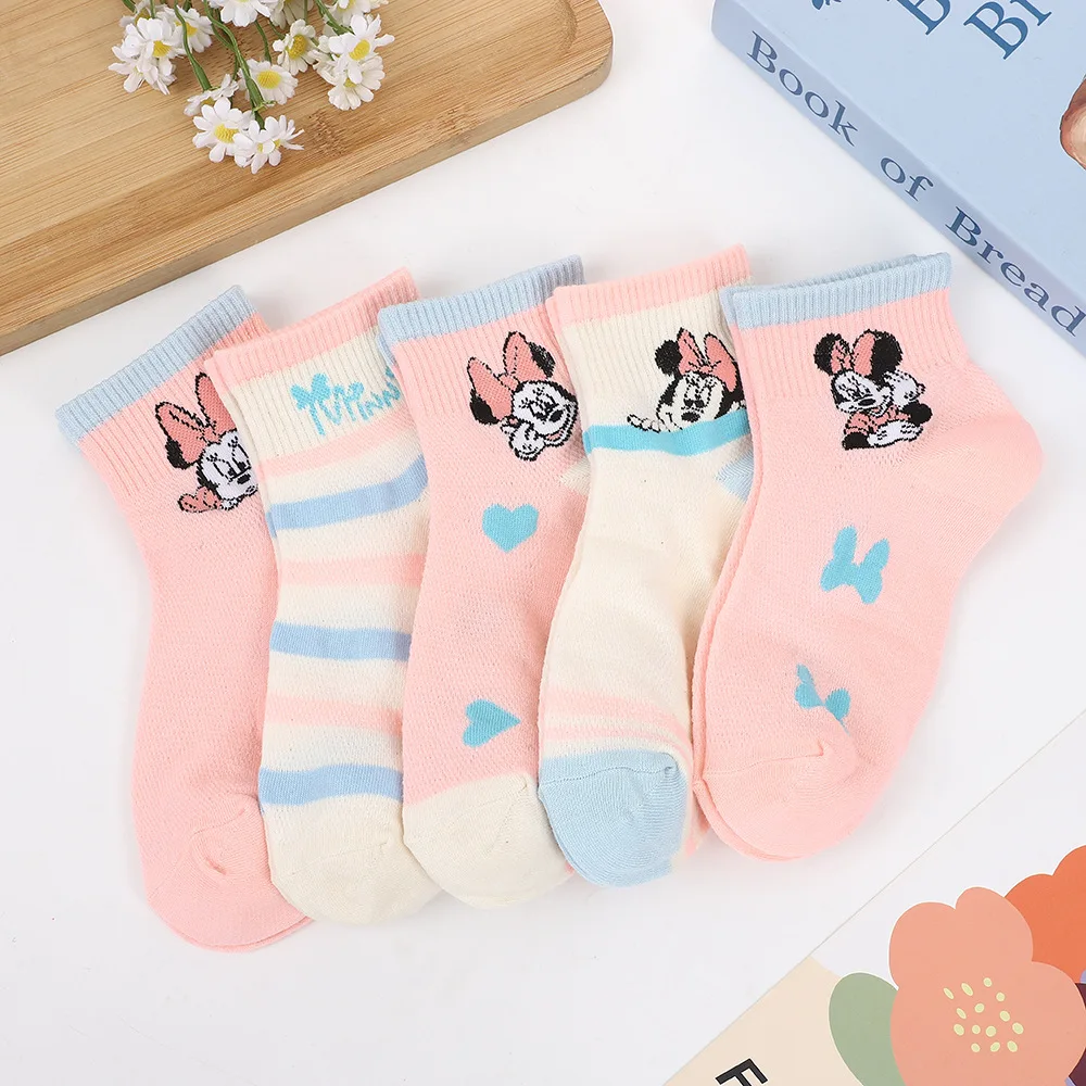 

5 Pairs Disney Minnie Girl Boy Socks Cute Gilrs College Style Socks Cartoon Anime Minnie Combed Cotton Socks Children's Gifts