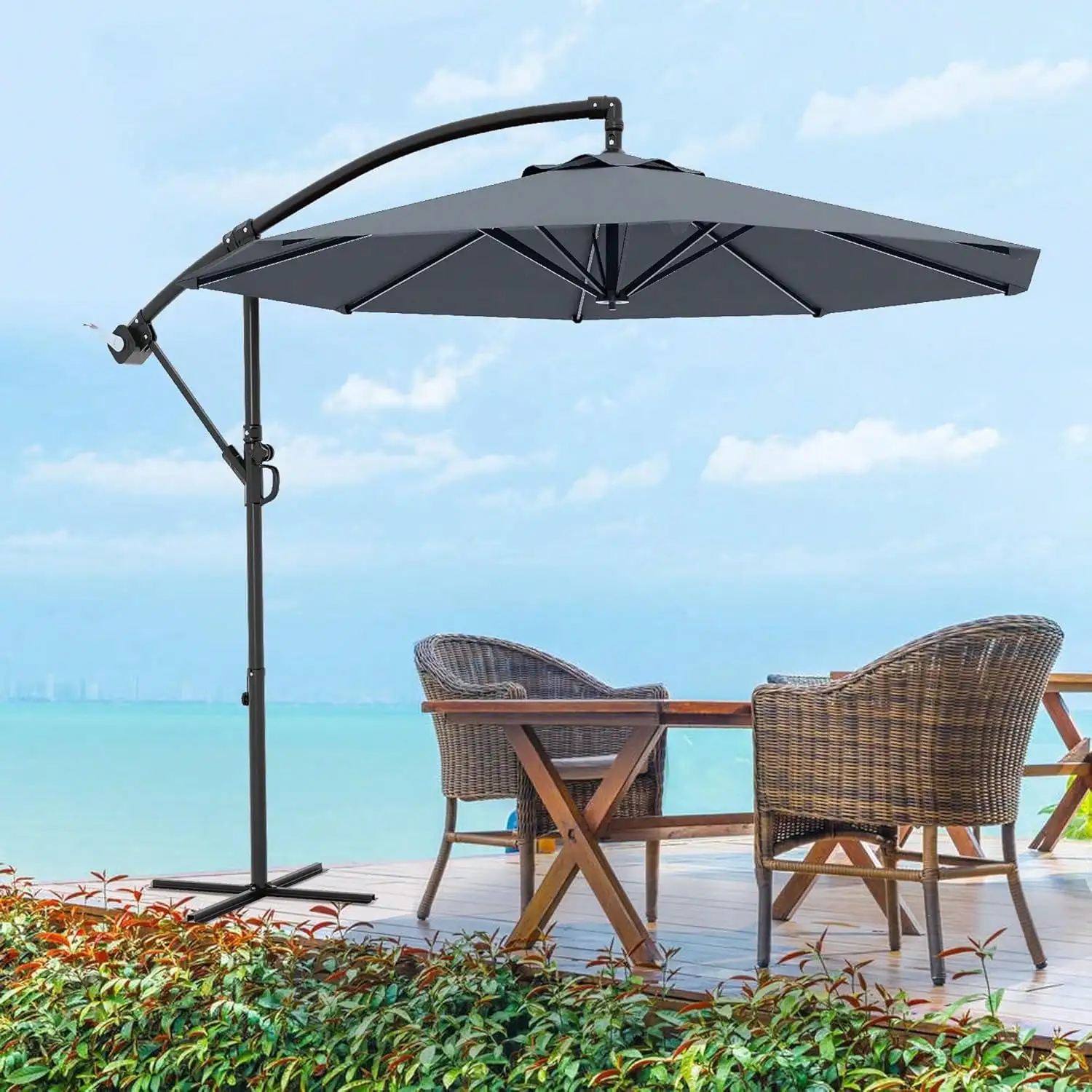 

10 FT Patio Cantilever Umbrella,Outdoor Umbrella With Tilt Adjustment,8 Ribs,UV Protection For Backyard,Lawn,Garden,Poolside