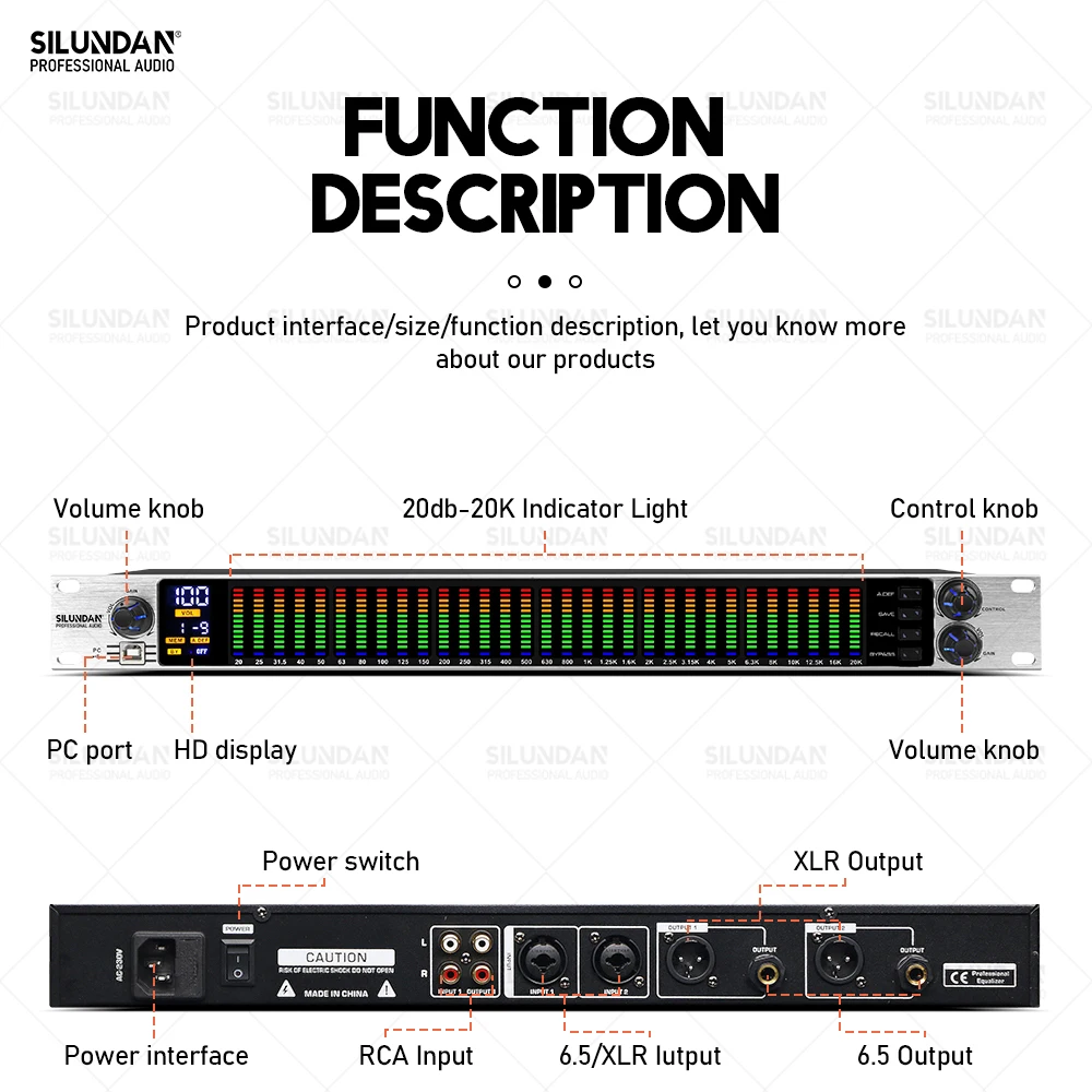 Graphic Equalizer 31 Band Balanced Effect Controller DJ Digital Mixer Processor DSP Audio Feedback Eliminator Stage Karaoke KTV
