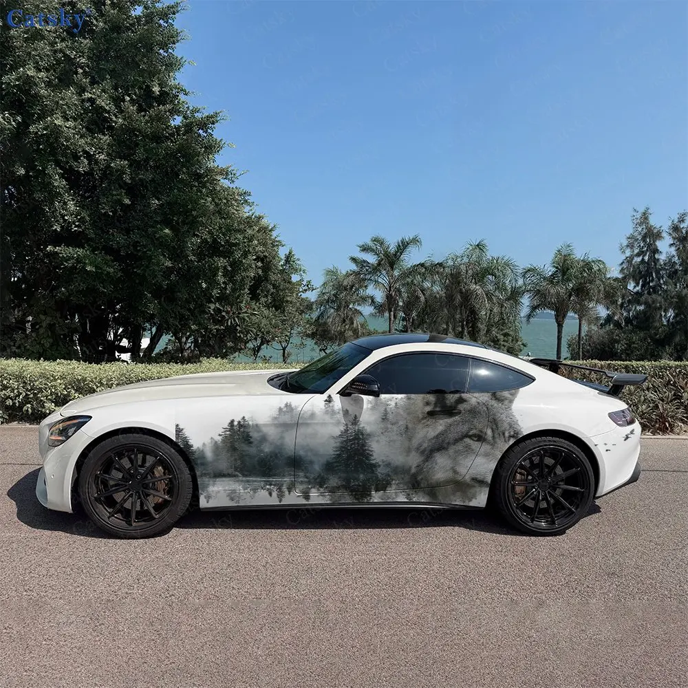 2pcs Forest Grey Wolf Pattern, Durable, Fade-resistant, Enhance Vehicle's Aesthetics With Bold Artistic Design Car Vinyl Wrap
