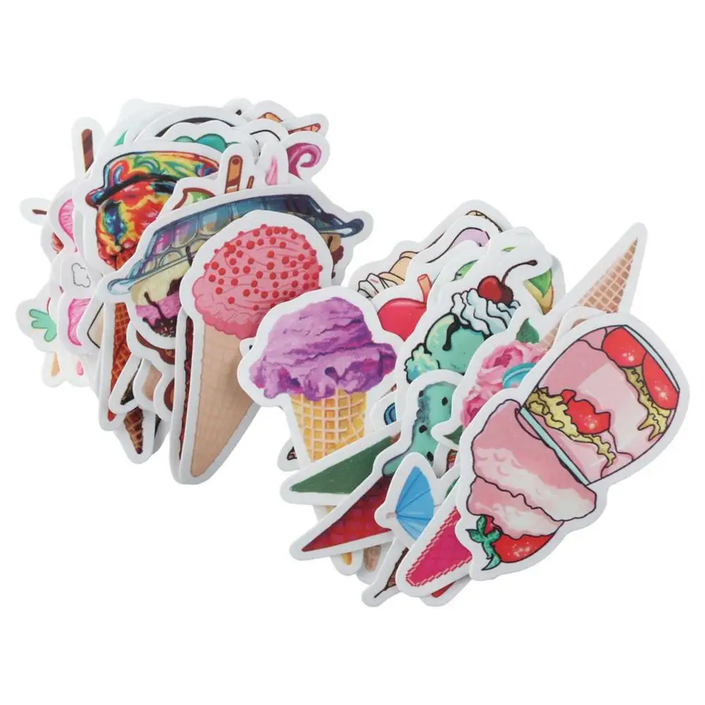 100 pcs Fashion Ice Cream Cute Sweet Ice Cream Sticker PVC 1.6 Inches Ice Cream Cupcake Stickers Ice Cream Stickers Room