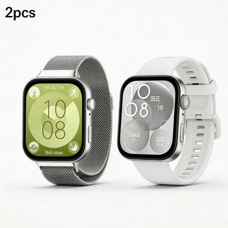 2 Stück Uhrenarmband für Huawei Watch Fit 2 Modisches Silikon-Metall-Armband für Huawei Watch Fit 3/4/4 Pro Armband Correa