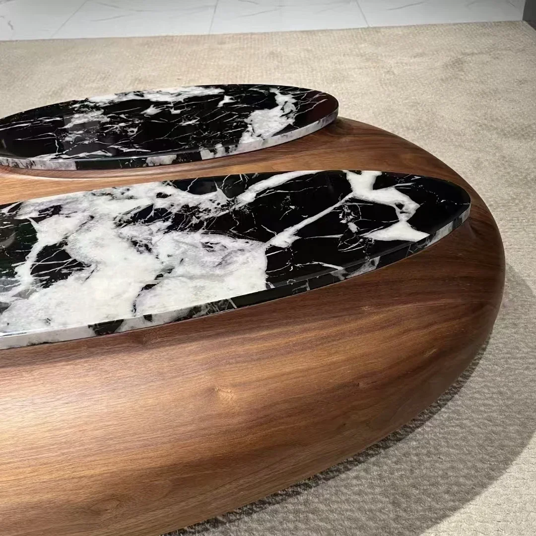 a  pebble coffee table combination modern medieval style new Chinese style oval creative coffee table special shape
