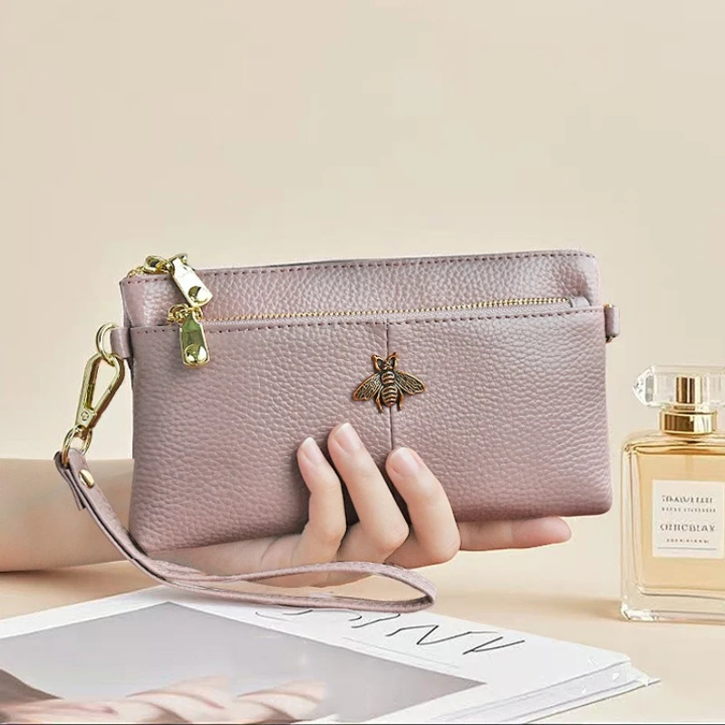 

Versatile Women's Full-Grain Leather Clutch Small Square Bag Minimalist Style Multi-Color Casual Phone & Small Items Wallet