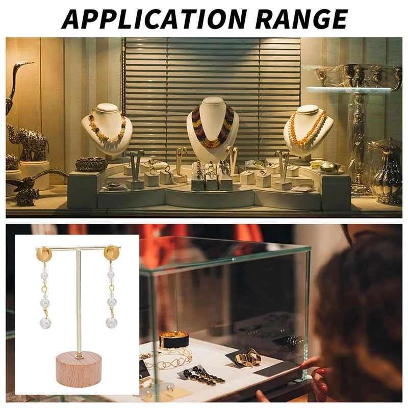 

PZHI-3Pcs T Bar Earring Display Stand With Wooden Base Jewelry Holders Hanging Jewelry Organizer For Photography Props