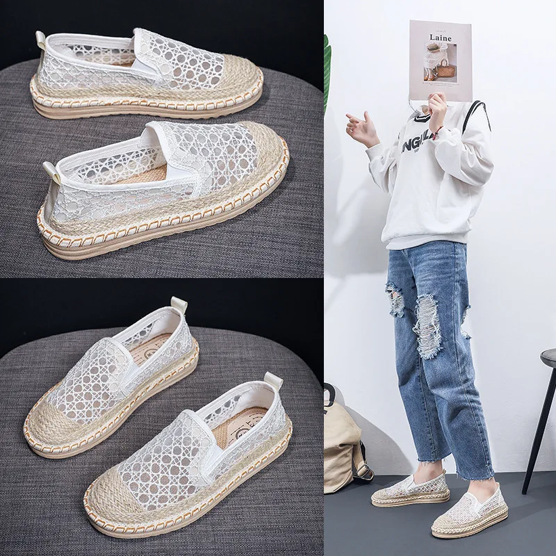 Scarpe da donna estive New Fashion Woven Mesh traspirante leggero fondo piatto scarpe Casual da donna leggere e comode