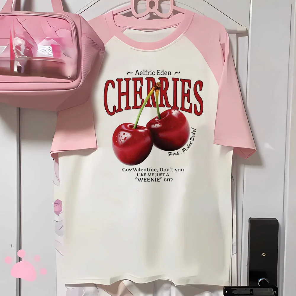 Cherry t shirt teen streetwear 80s University hip hop kawaii anime tshirt women hip hop 2000s aesthetic harajuku kawaii