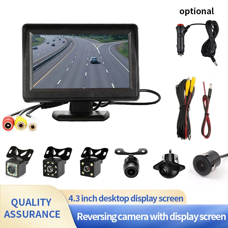 4.3 inch Desktop Car Display Screen With HD Waterproof Rear View Reverse Camera Optional Cigarette Lighter Power Supply