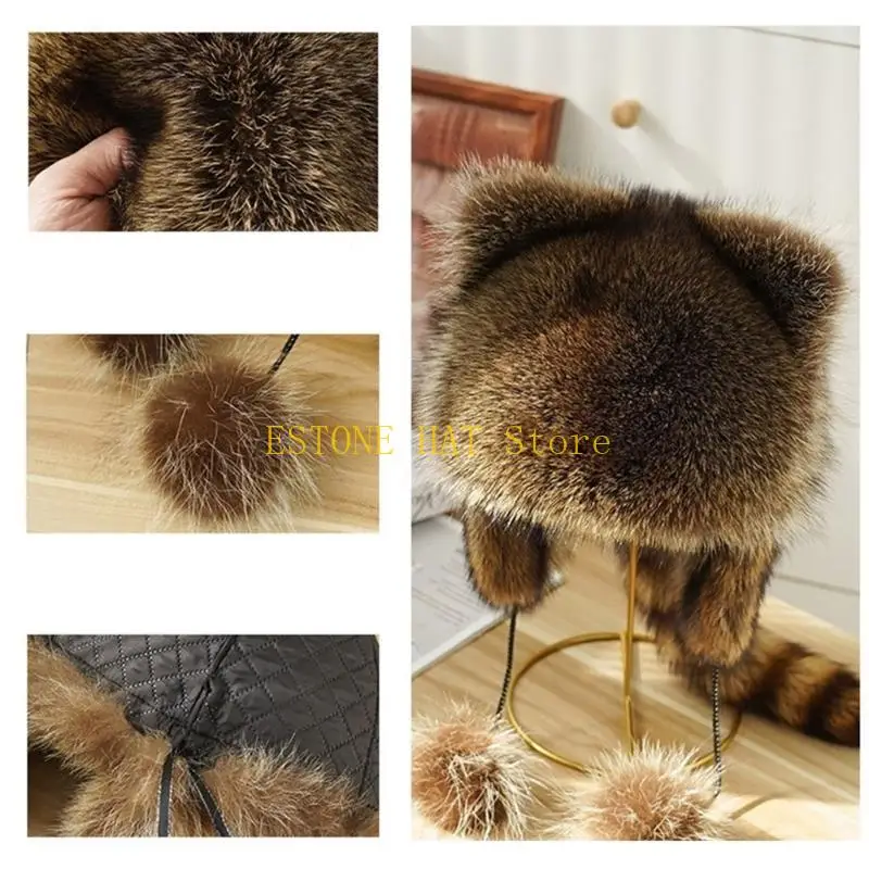 49mf-親子ぬいぐるみ帽子ロシア風モンゴル帽子防風帽子アライグマテール​​付き
