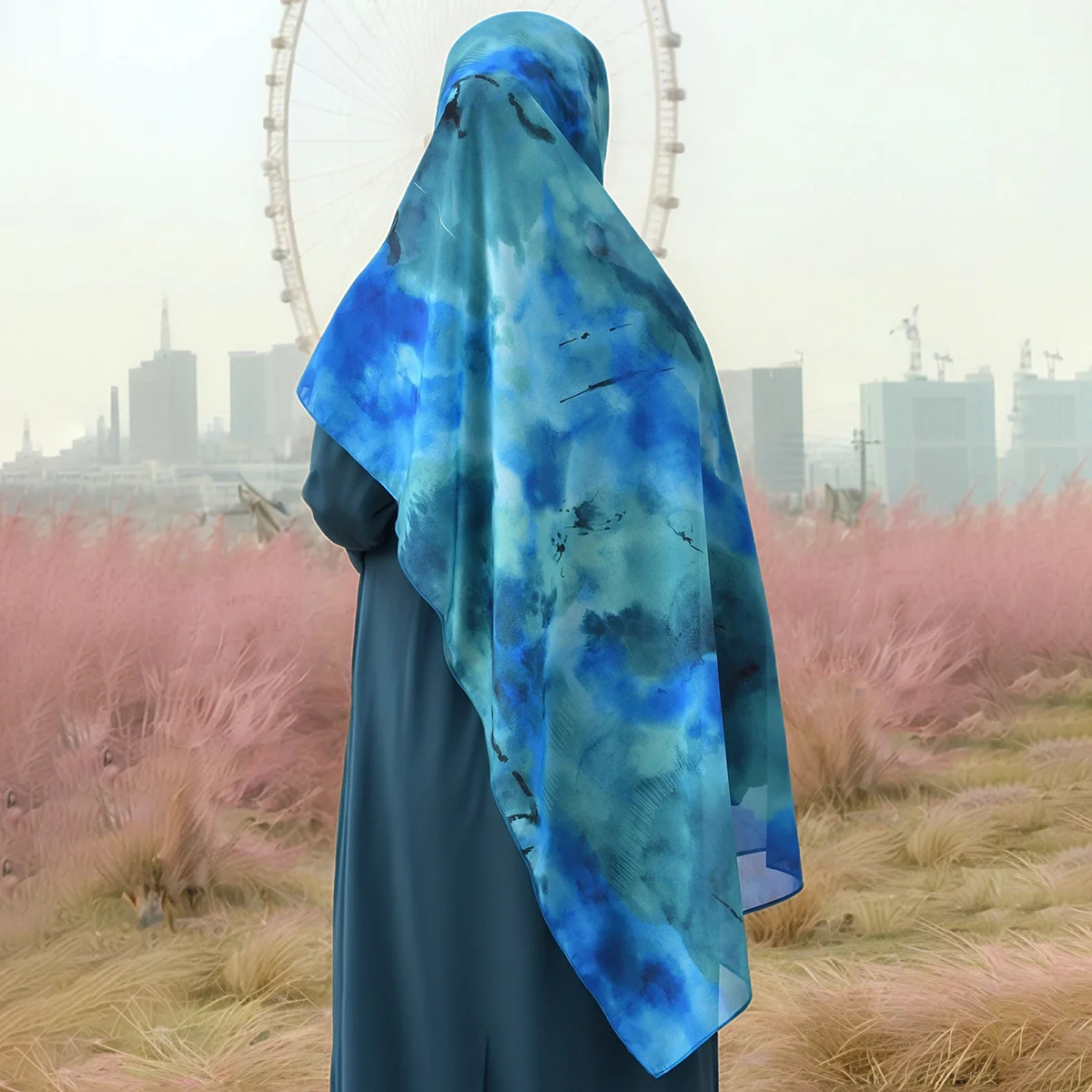 Watercolor Tie-dye Chiffon Hijab Digital Printed Scarf Woman Muslim Hijabs Shawls Lady Stripe Long Wrap Islam Turban Headscarf