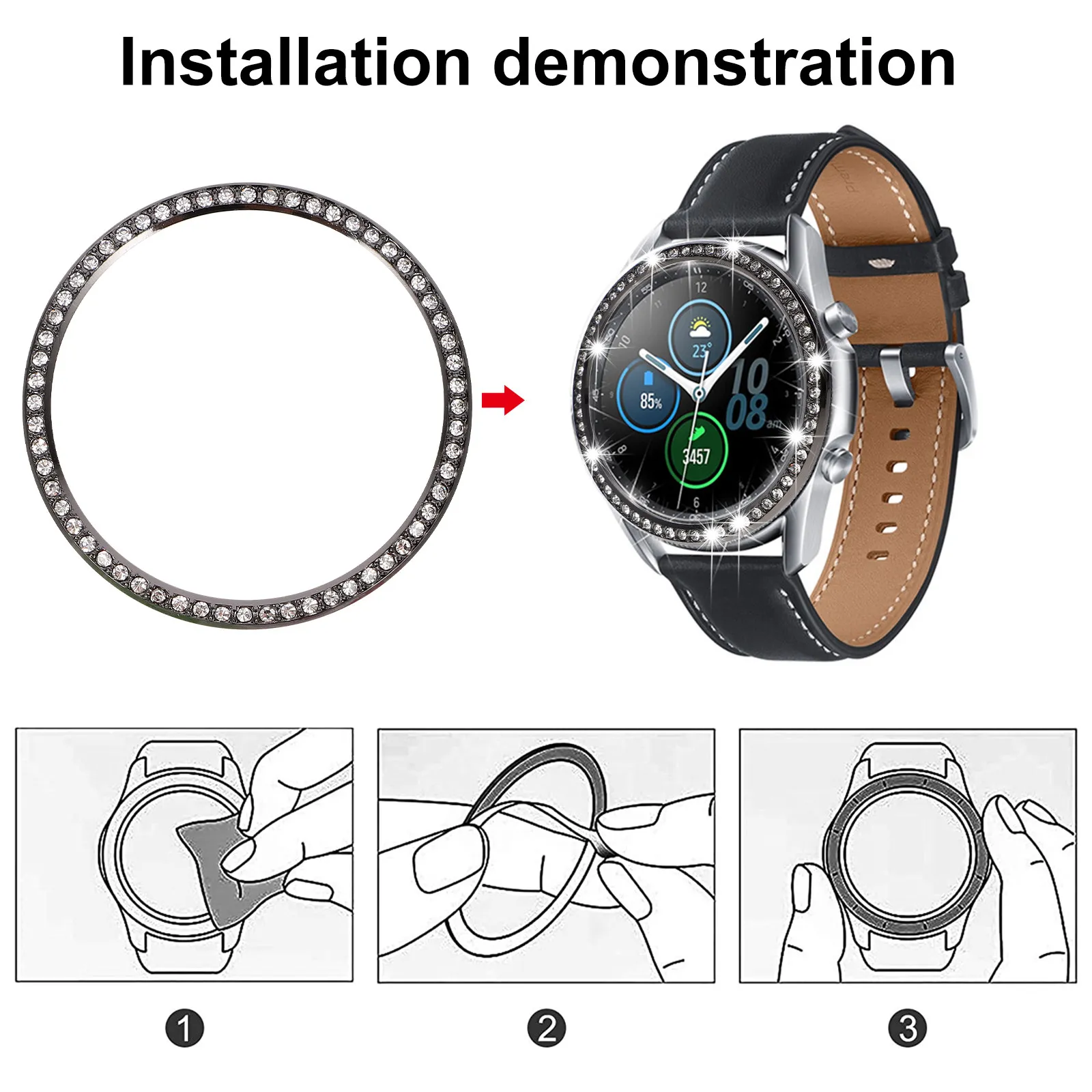1Set Alloy Diamond Watch Bezel Ring Stylish Protective Lightweight Decoration Compatible for Galaxy Watch 3 45Mm