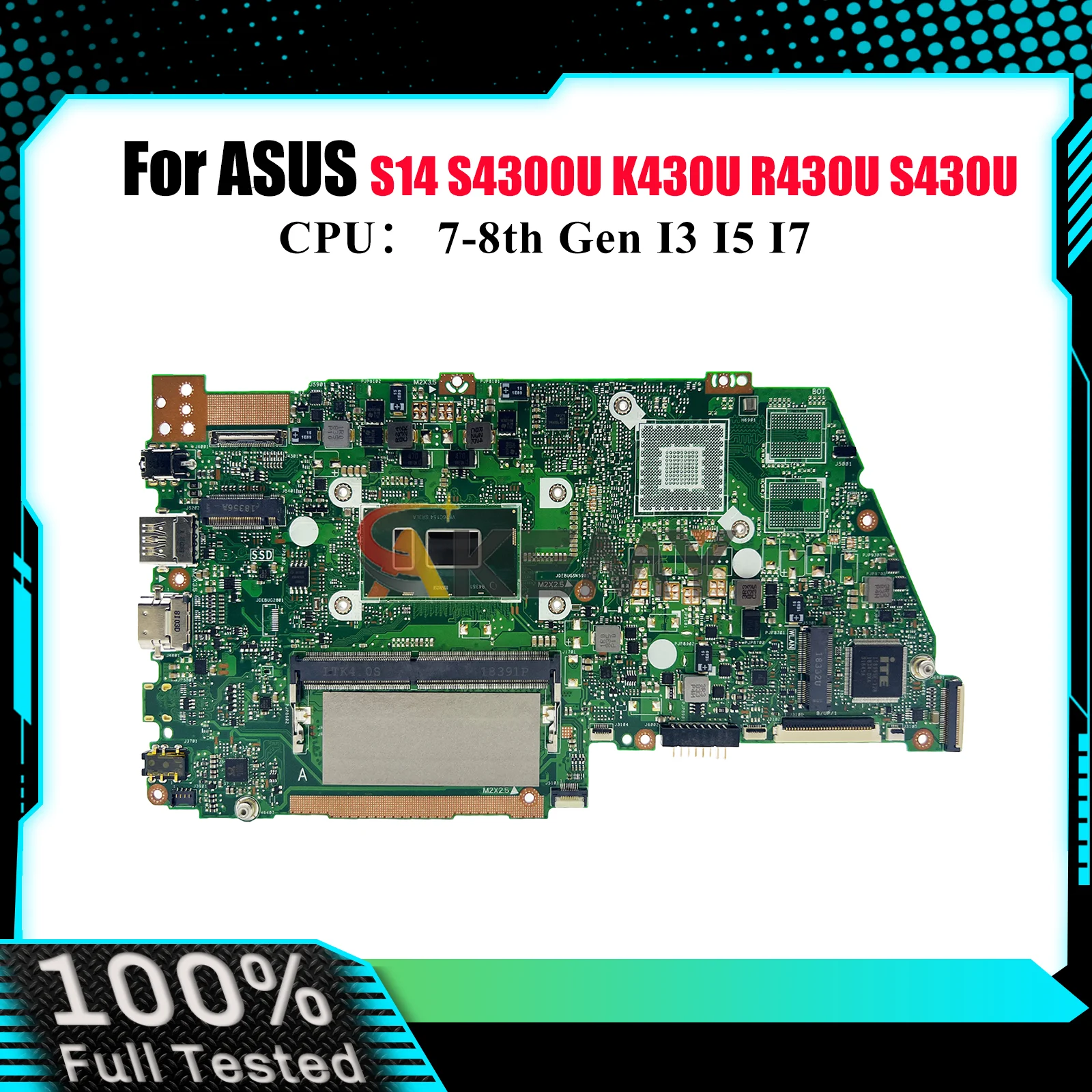 

X430UN Материнская плата для ноутбука ASUS VivoBook S14 K430U X430U X430UA S4300U X430UN R430U V430U S430U Материнская плата с процессором I3 I5 I7