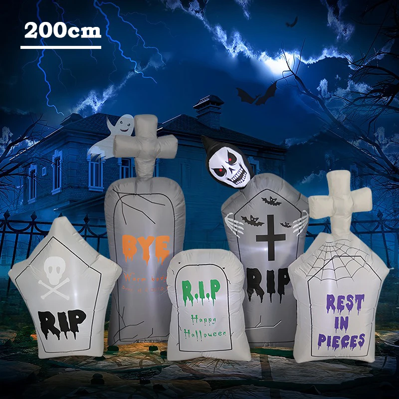 200cm Halloween Inflatable Model Ghost Tombstone Skeleton Horror House Decoration Outdoor Garden Luminous Led Ornaments