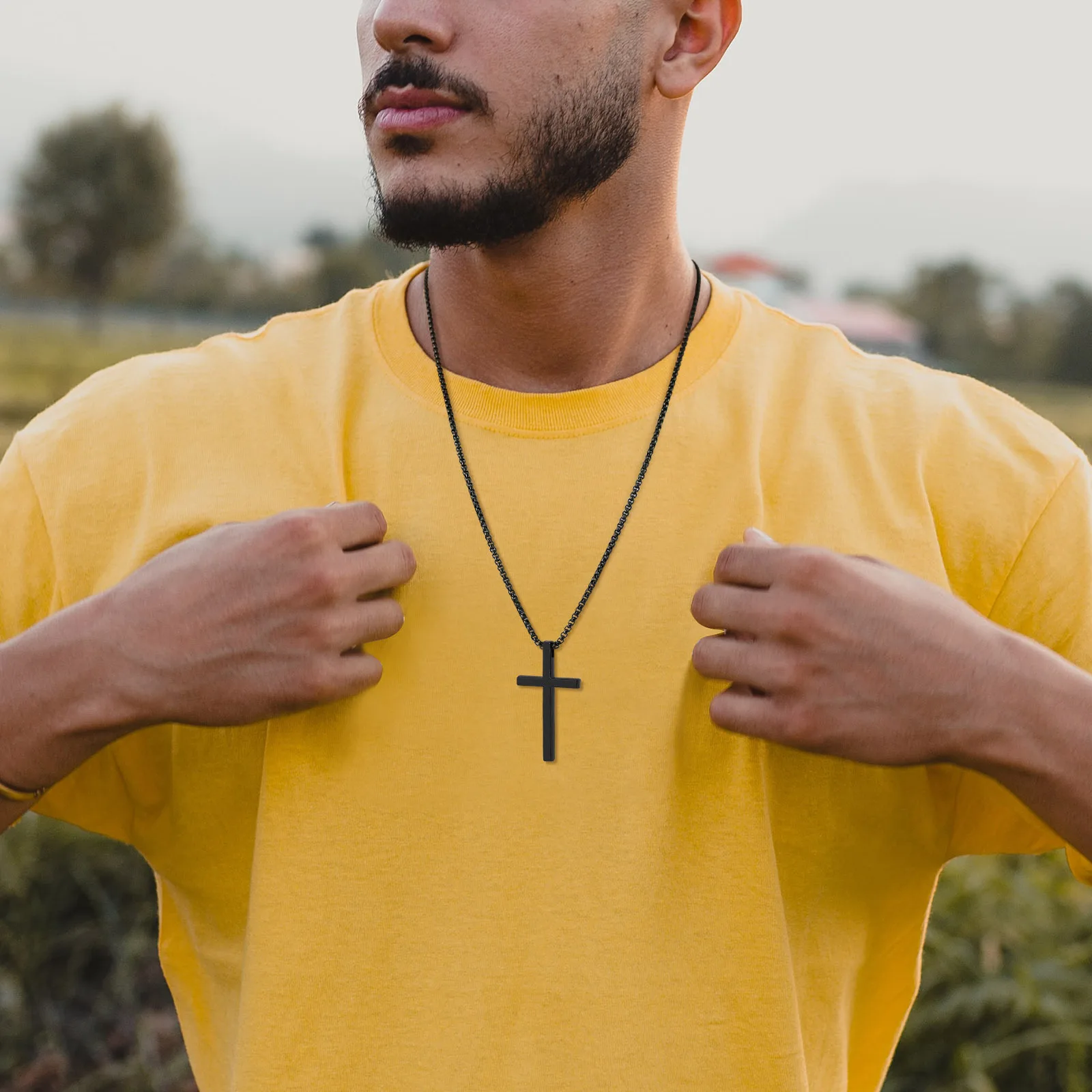 Vnox Unisex Plain Cross Necklaces, Men Women Stainless Steel Religious Faith Cross Pendant Necklace,Simple Cross with Box Chain