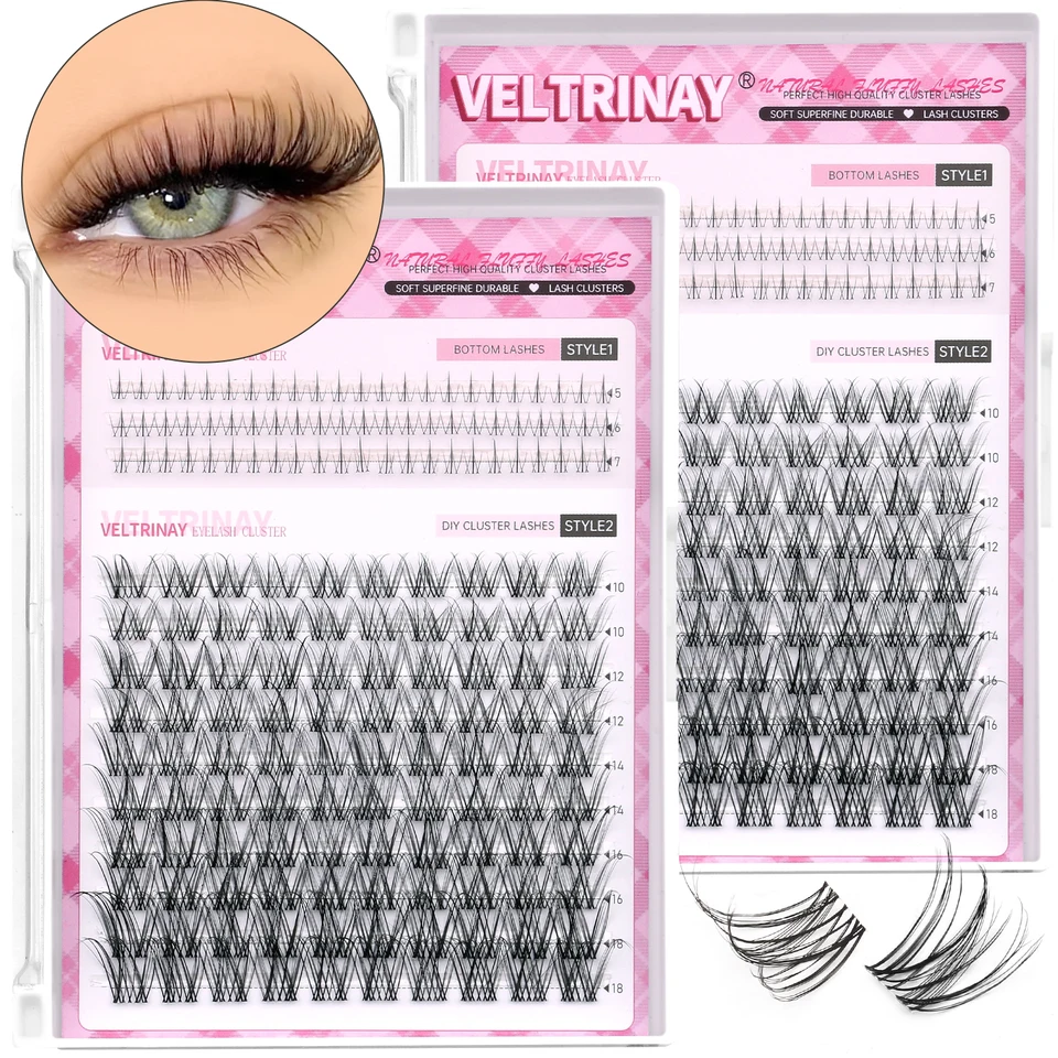 VELTRINAY Rizos de Pestañas Naturales Espigados Rizo C Individuales Largos Mixtos Aspecto Natural 3
