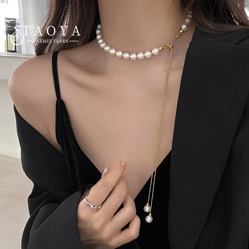 Design Adjustable Beaded Pearl Chain Pendant Necklace For Women‘s 2025 Fashion Sweater Chain Long Neck Chain Accessory Jewelry